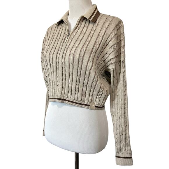Gymshark Rest Day Cable Knit Pullover Sweater 1/4 Zip Beige Tan Womens Sz Small - Picture 4 of 13